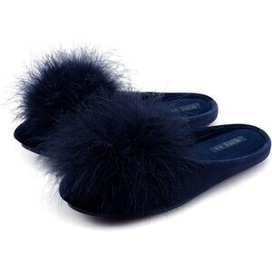 Women's Blue  Velvet Memory Foam Fuzzy House Slippers Non-Slip Sole